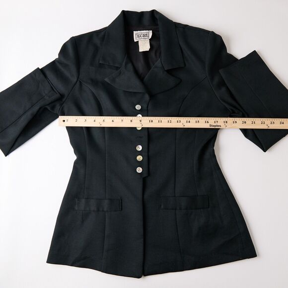 Vtg Y2K Ecru Blazer Womens L Fitted Button Up Goth Academia Jacket Whimsigoth - Picture 3 of 10